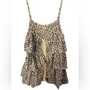 Animal print and crochet ruffle tank top. Size large. Flowy and soft material.